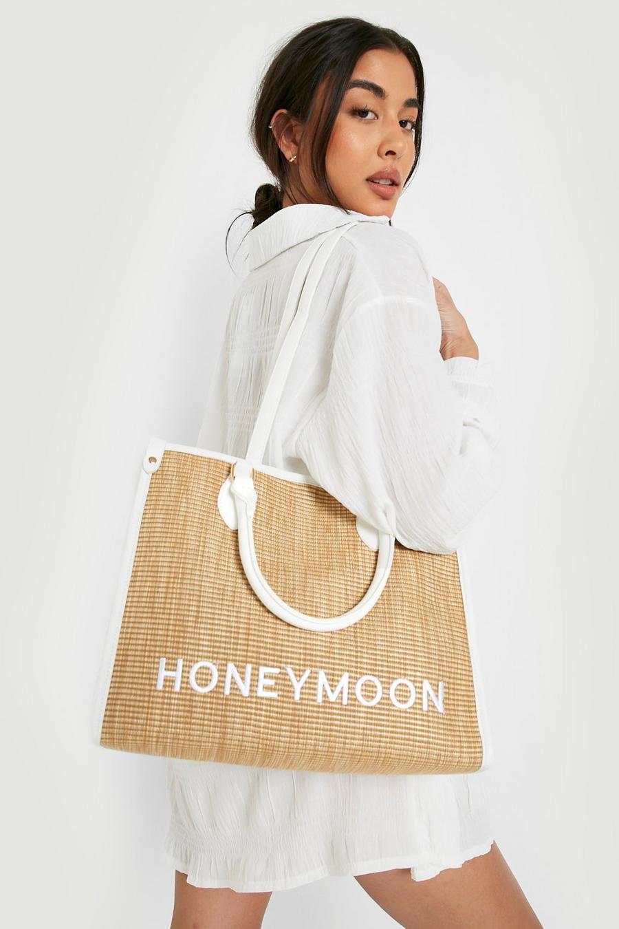 White Honeymoon Straw Beach Bag image number 1
