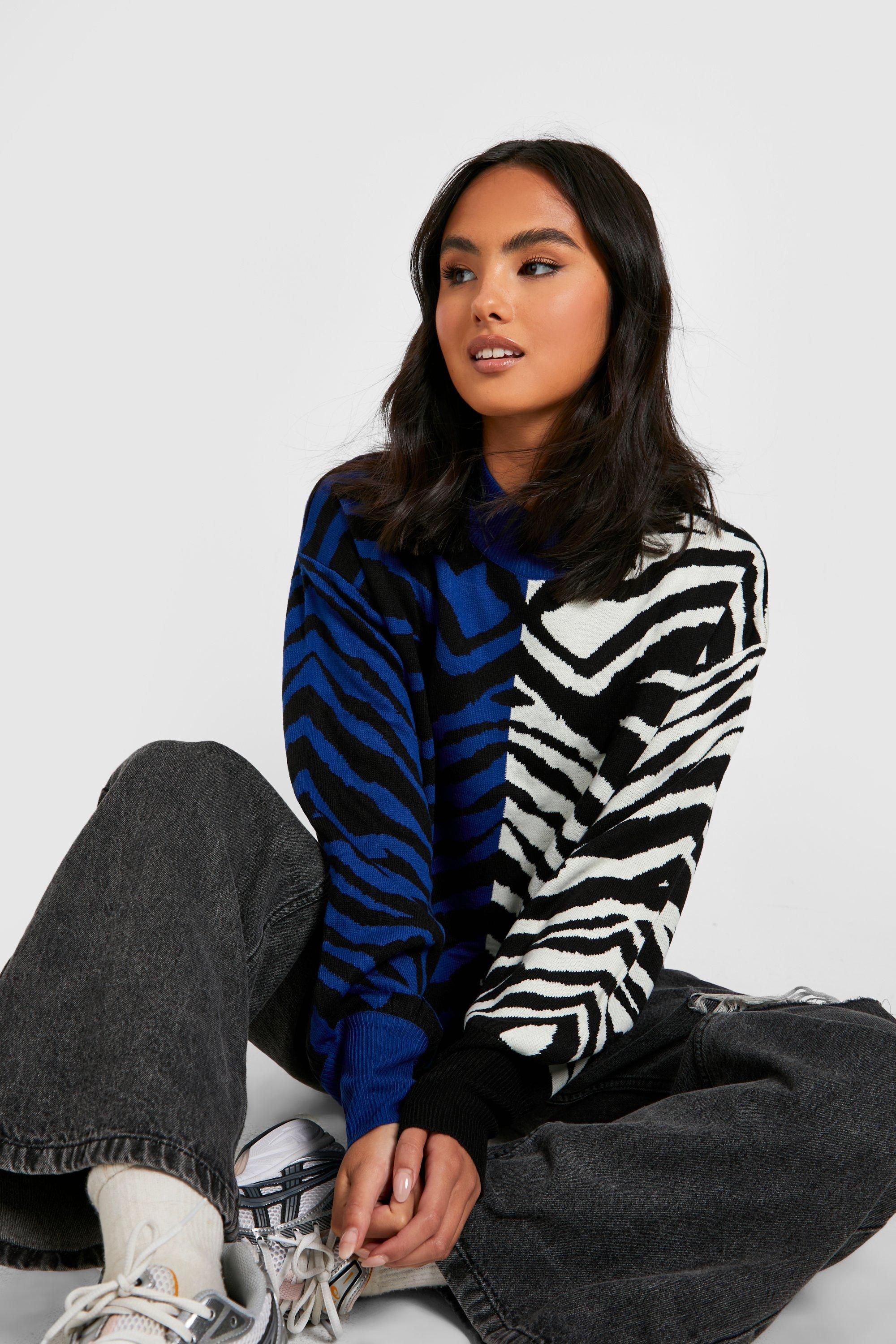 Color Block Zebra Print Sweater