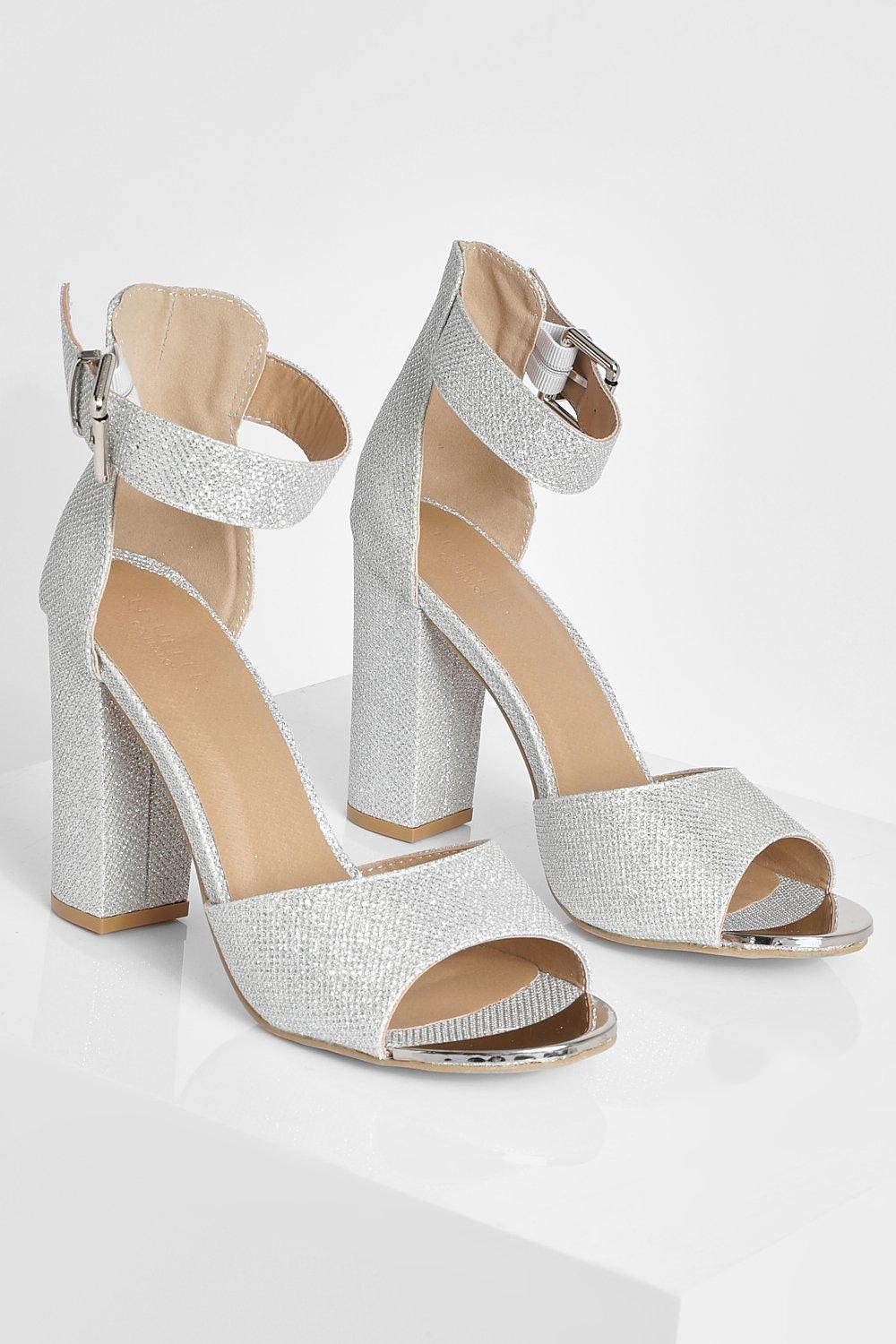 Silver peep best sale toe block heels