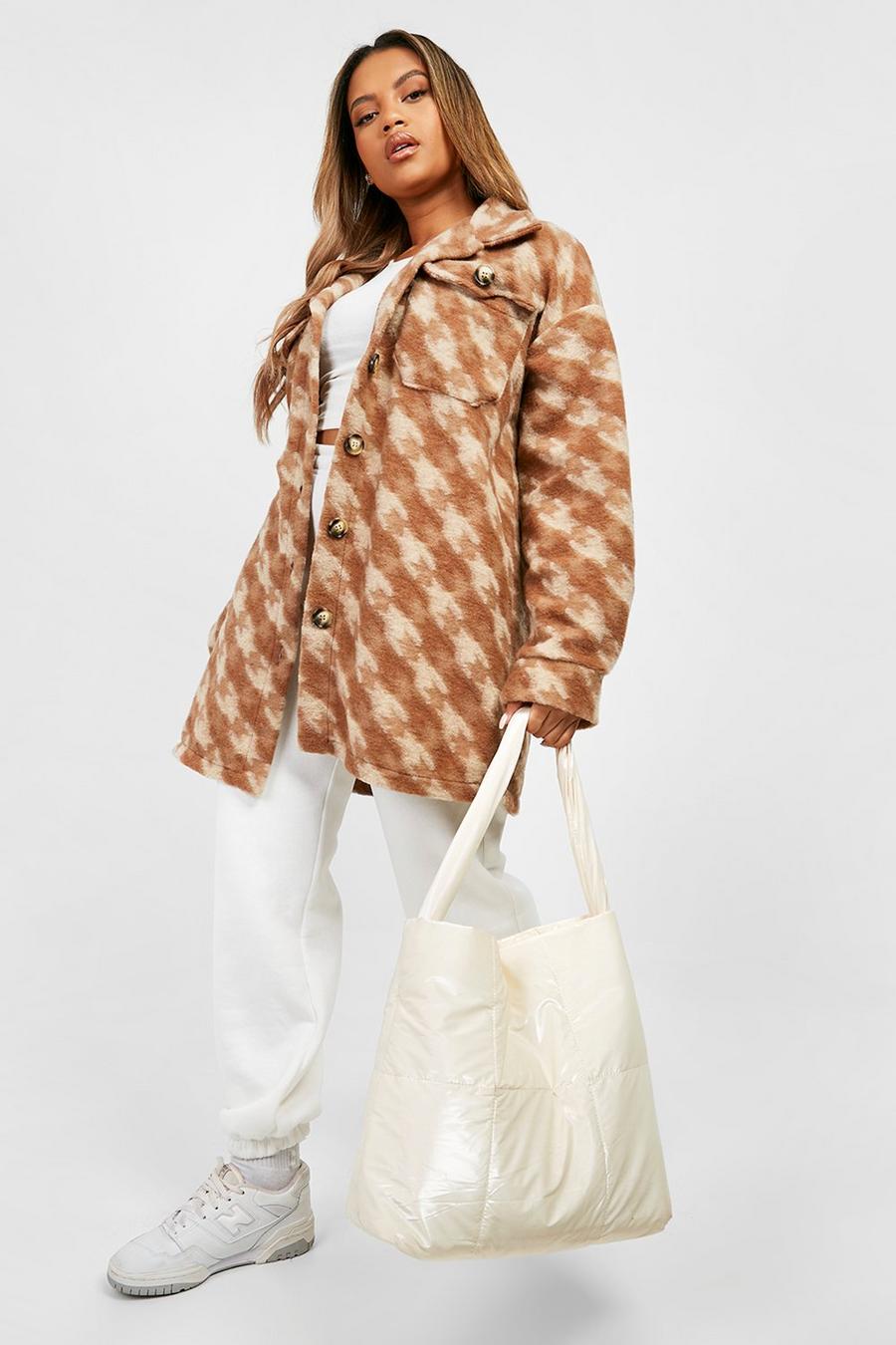 Brown Plus Tonal Dogtooth Shacket  image number 1