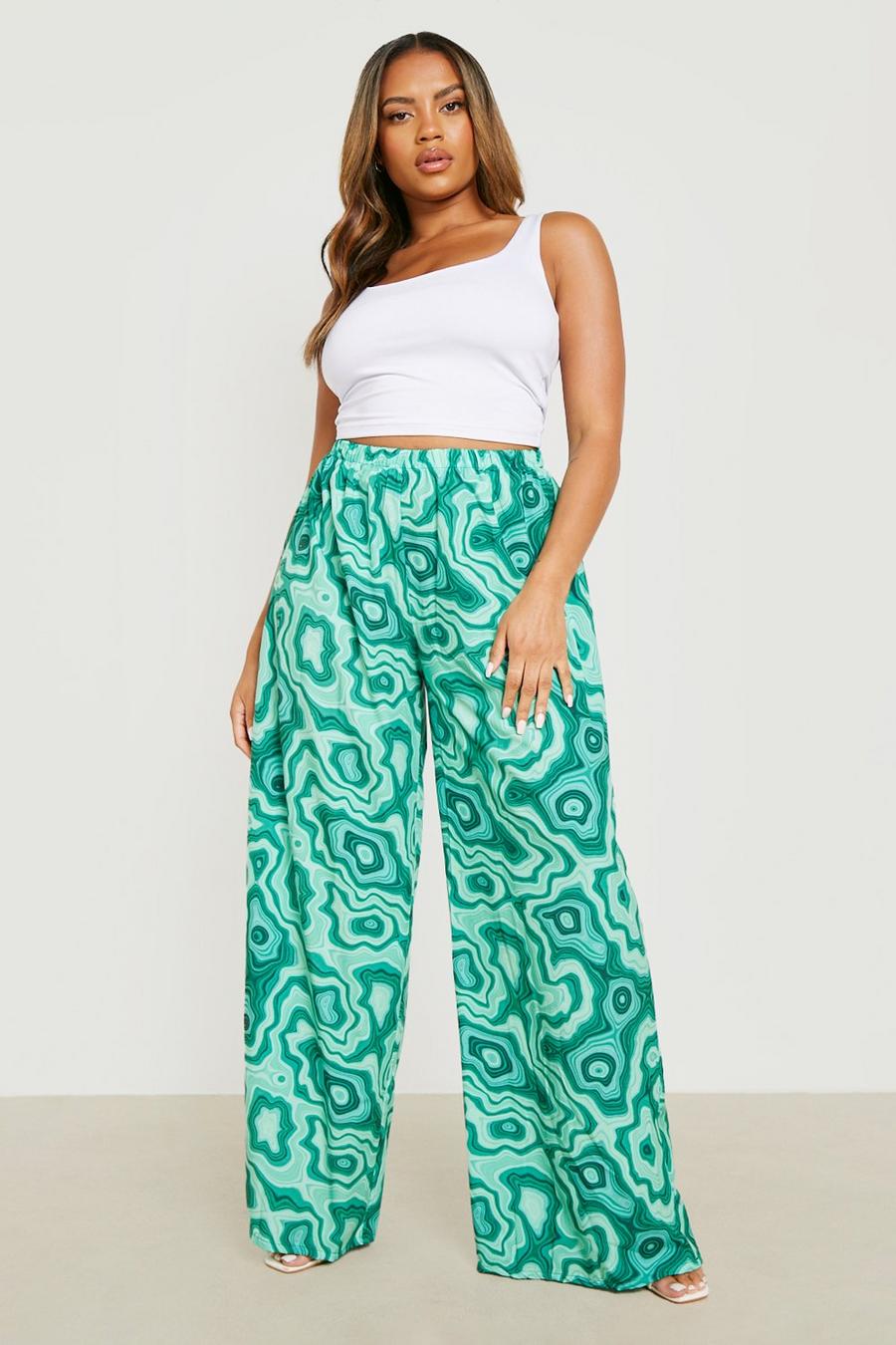 Green Plus Abstract Print Wide Leg Trousers  image number 1