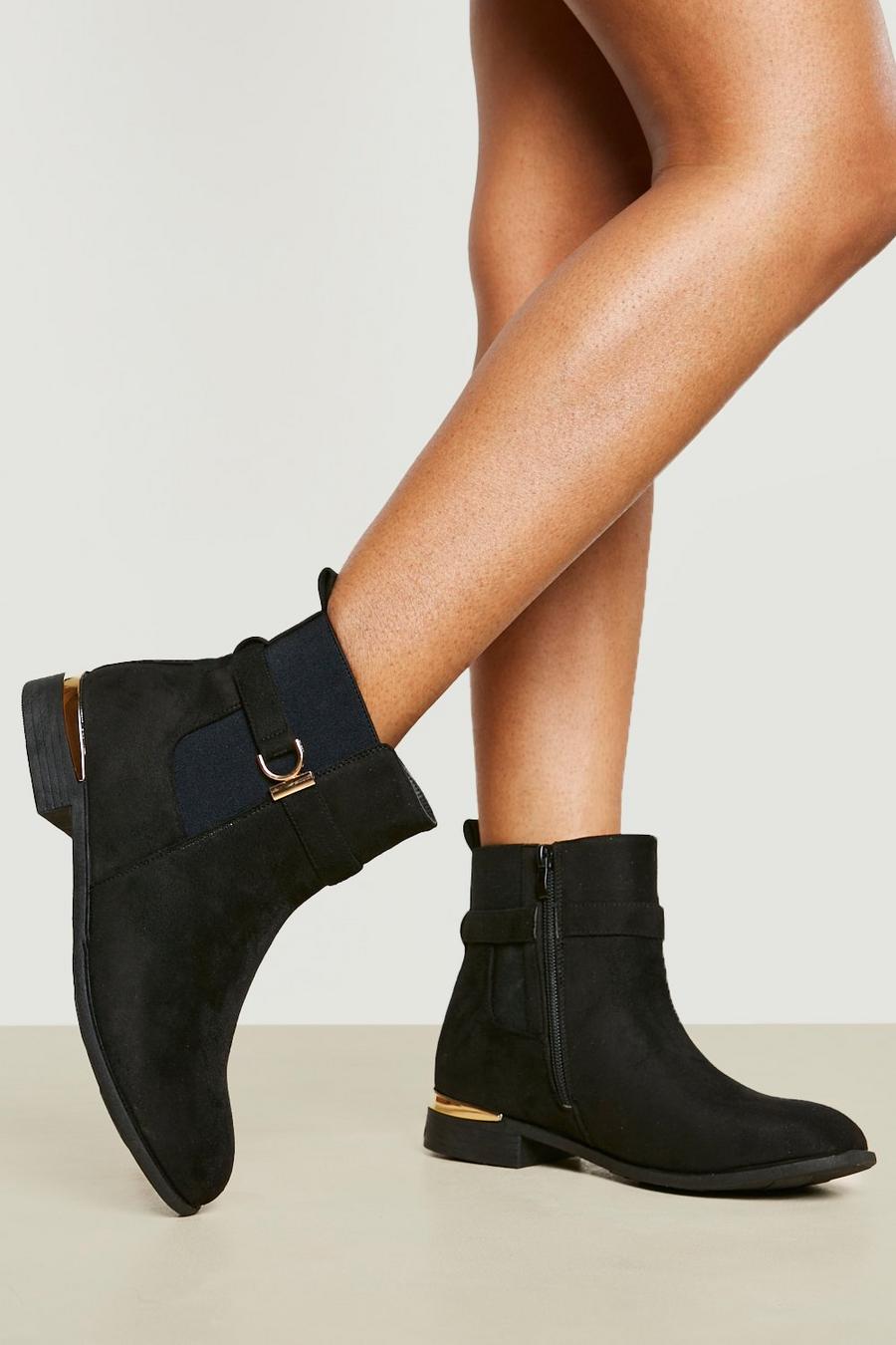 Black Wide Fit Hardware Detail Chelsea Boot