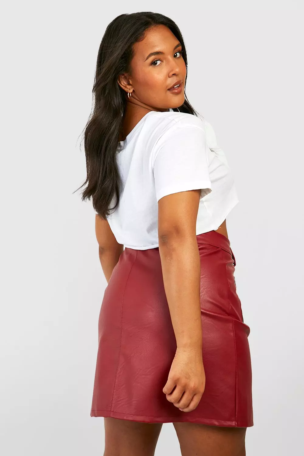 Burgundy leather outlet skirt new look