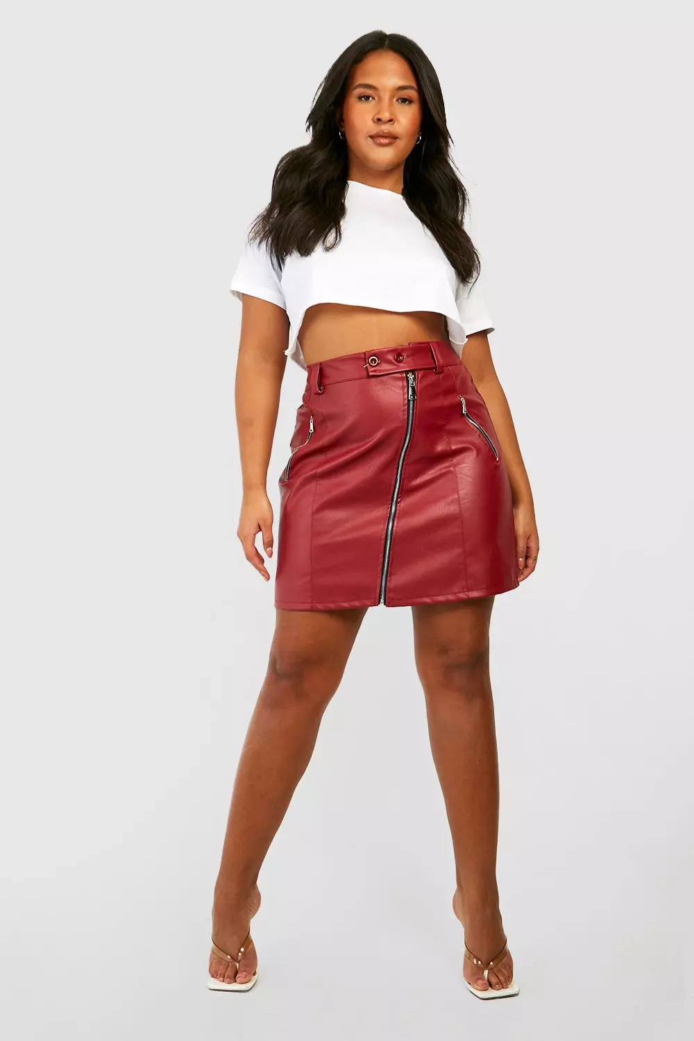 Plus size shop burgundy leather skirt