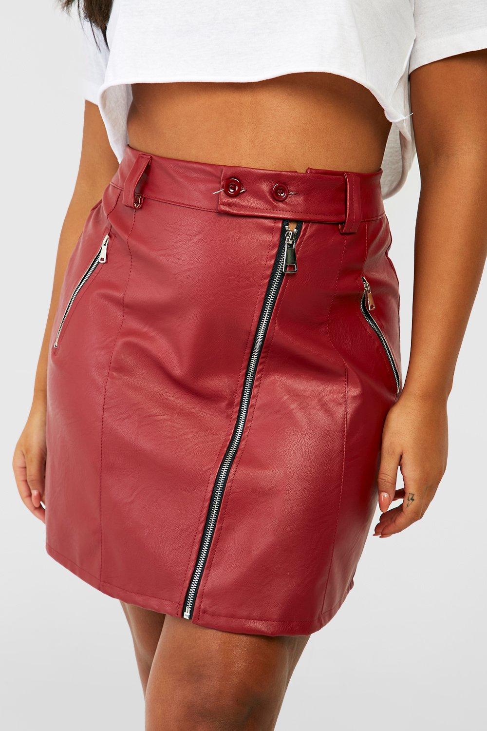 Boohoo red sale leather skirt