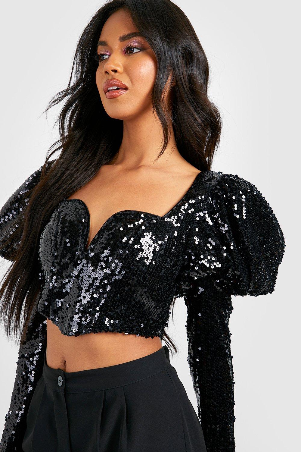 puff sleeve corset top black