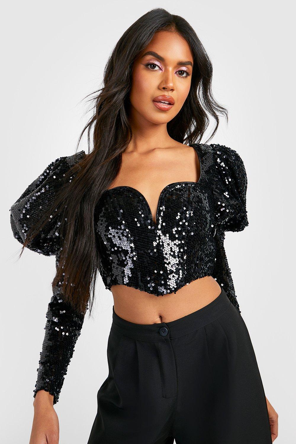 Buy Boohoo Velvet Sequin Corset Top In Black