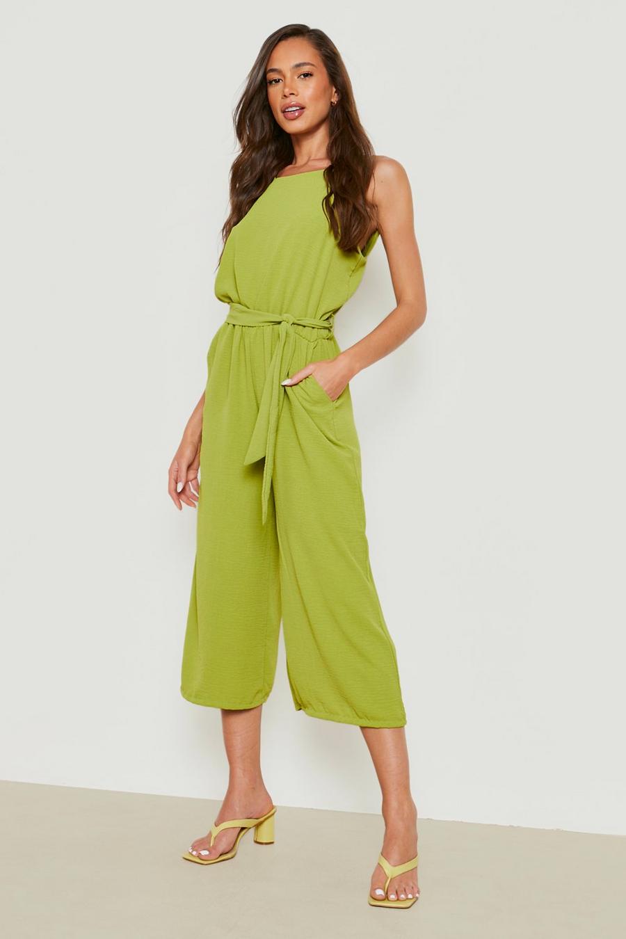 Chartreuse Culotte Belted Woven Jumpsuit image number 1