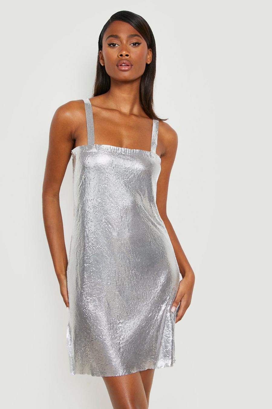 Silver Chainmail Open Back Mini Party Dress
