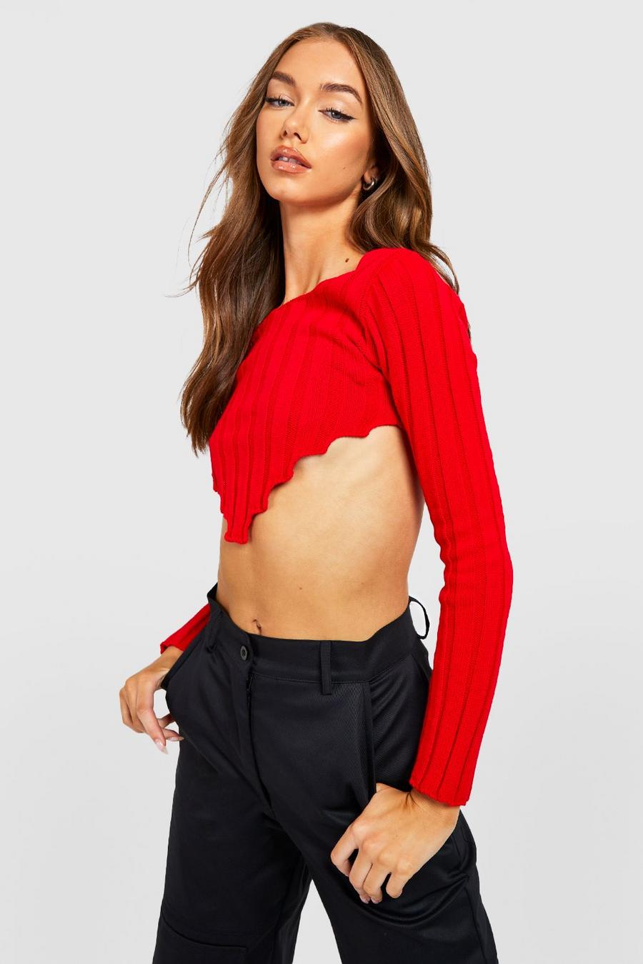 Red Wide Rib Knit Crop Corset Jumper image number 1