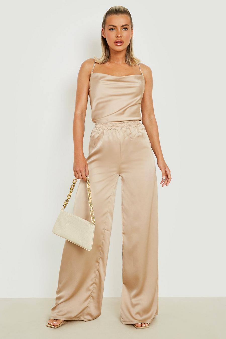 Sand Satin Floor Sweeping Wide Leg Trousers image number 1