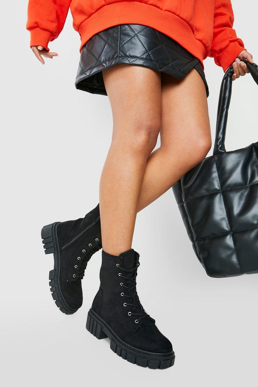 Black Chunky Sole Combat Boots image number 1