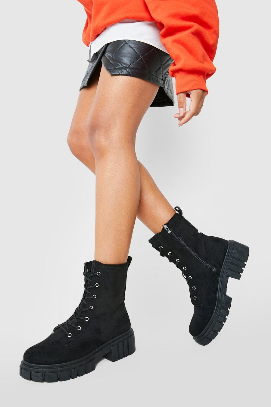 Black noir Wide Fit Chunky Sole Hiker Boot