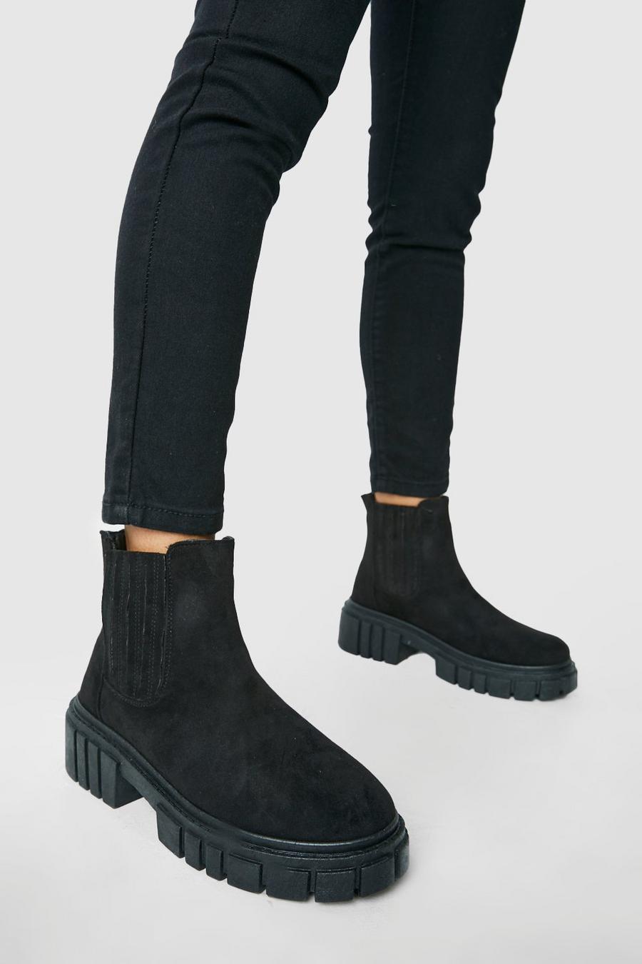 Black Wide Fit Chunky Sole Chelsea Boot
