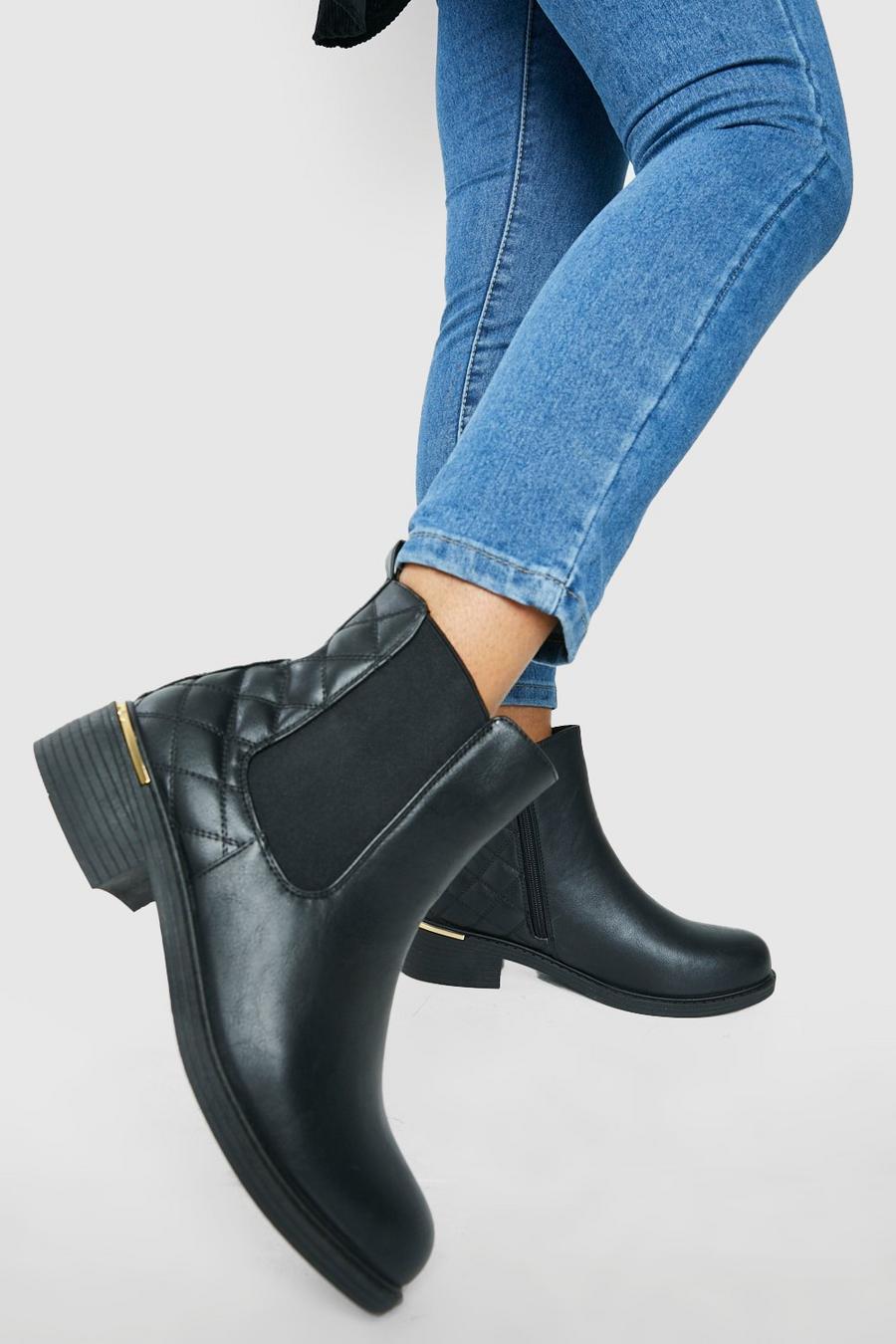 Black Quilted Detail Chelsea Boot image number 1