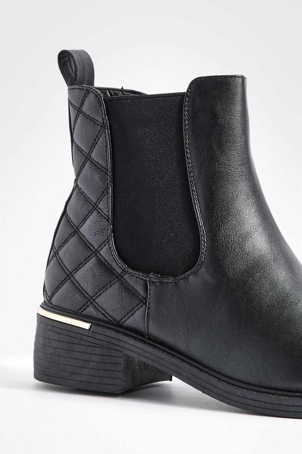 Wide Fit Quilted Detail Chelsea Boots boohoo