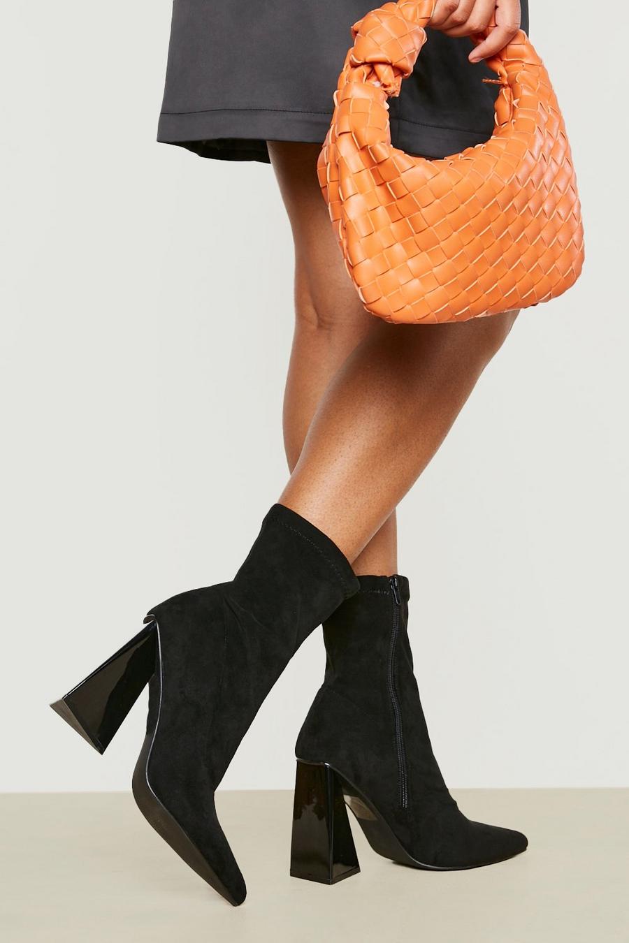 Black Wide Width Triangle Heeled Boots