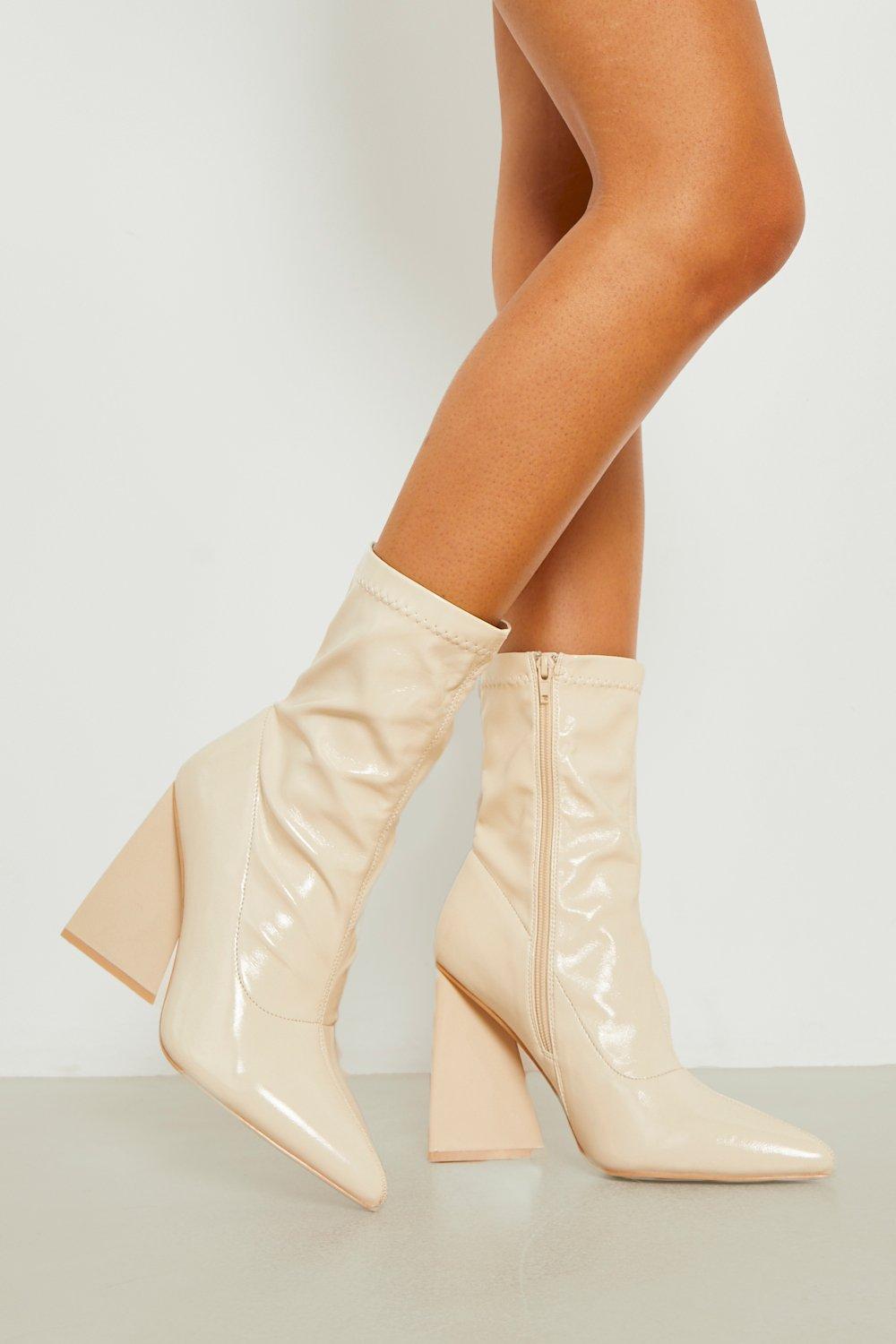 Wide Fit Crinkle Triangle Heeled Boots