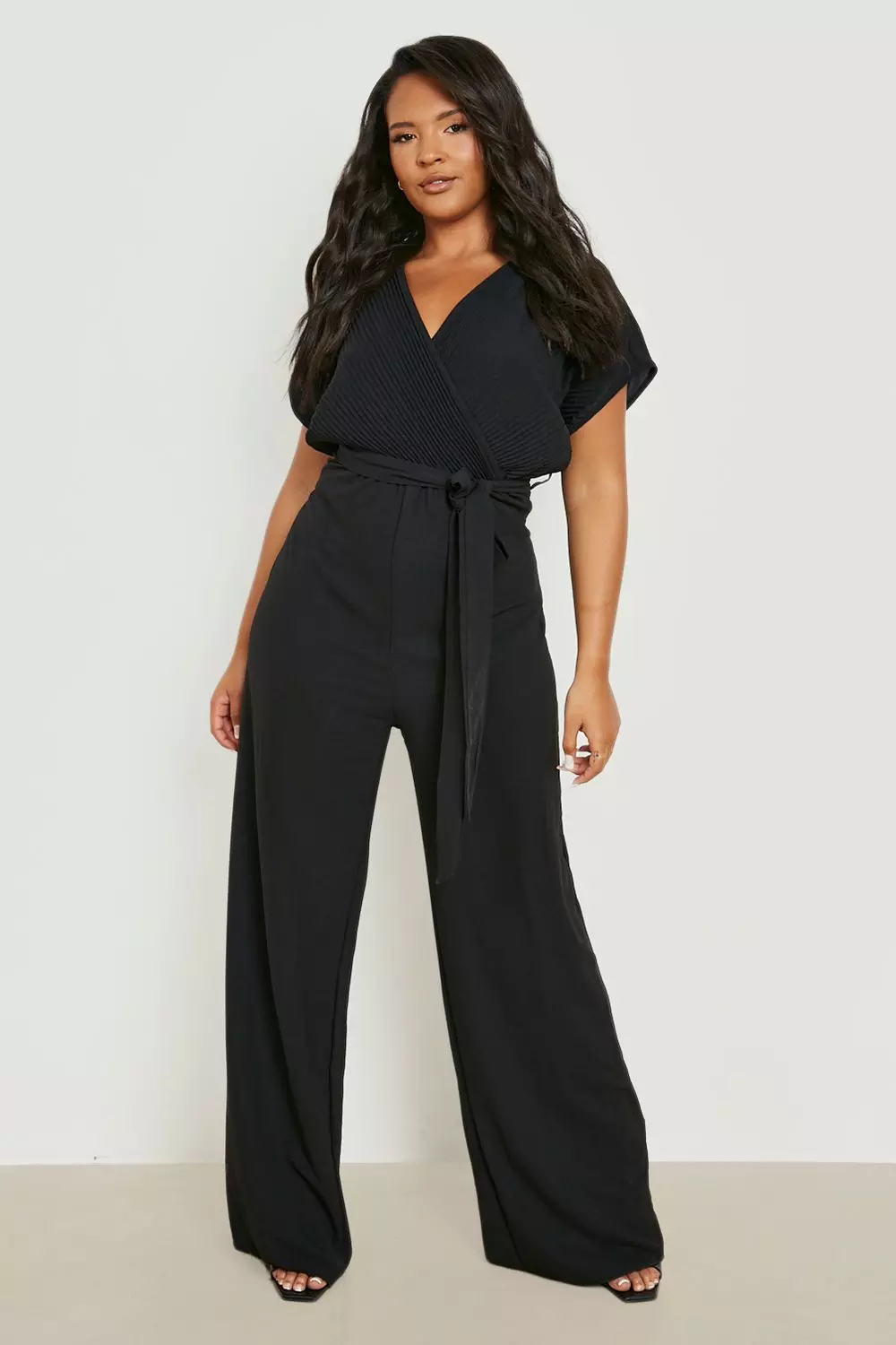 Black Plus Plisse Wrap Front Jumpsuit alternative image