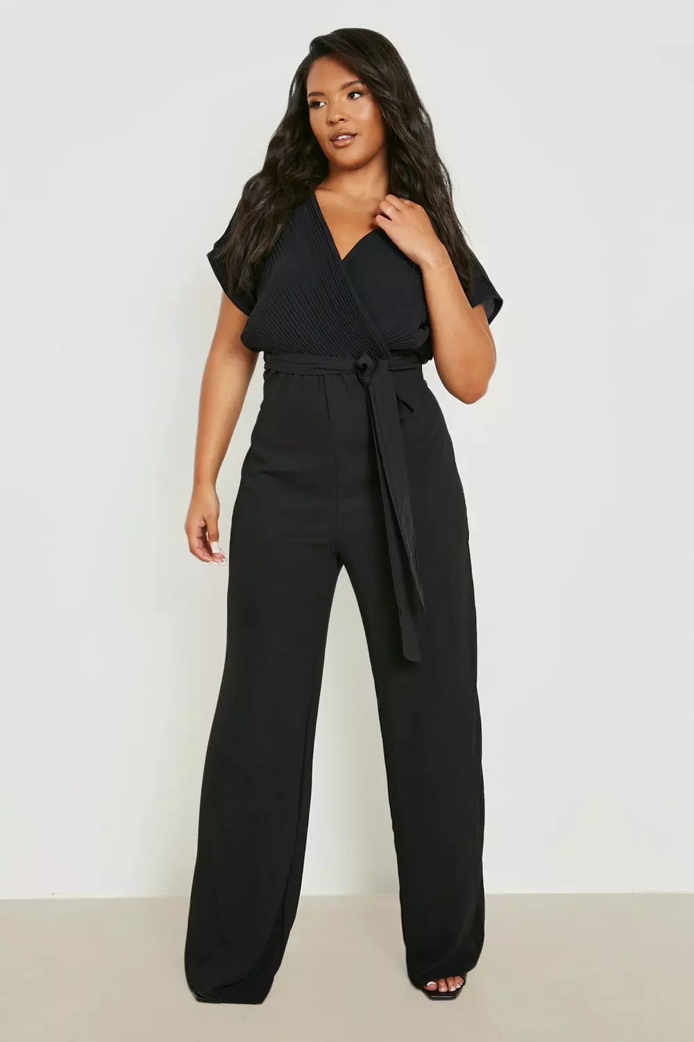 Black Plus Plisse Wrap Front Jumpsuit alternative image