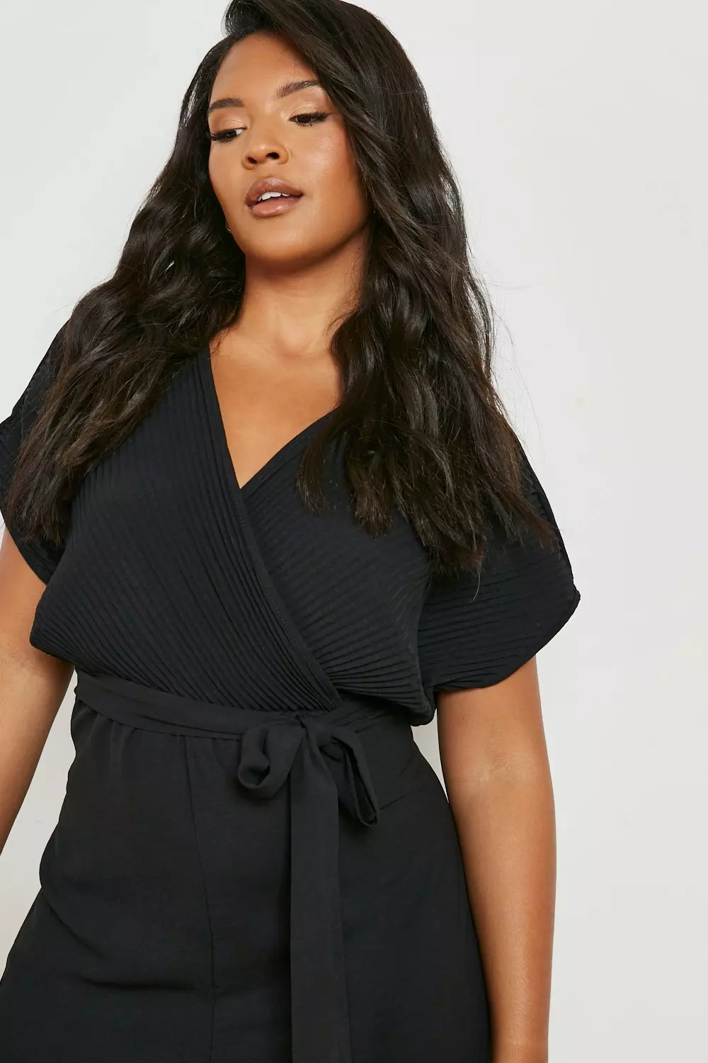 Black Plus Plisse Wrap Front Jumpsuit alternative image
