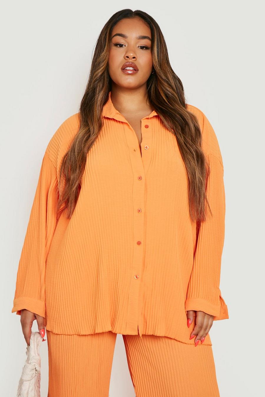Camicia oversize Plus Size plissettata, Orange image number 1
