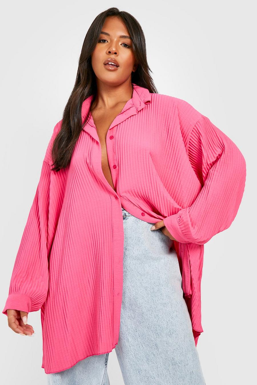 Hot pink Plus Plisse Shirt Dress image number 1