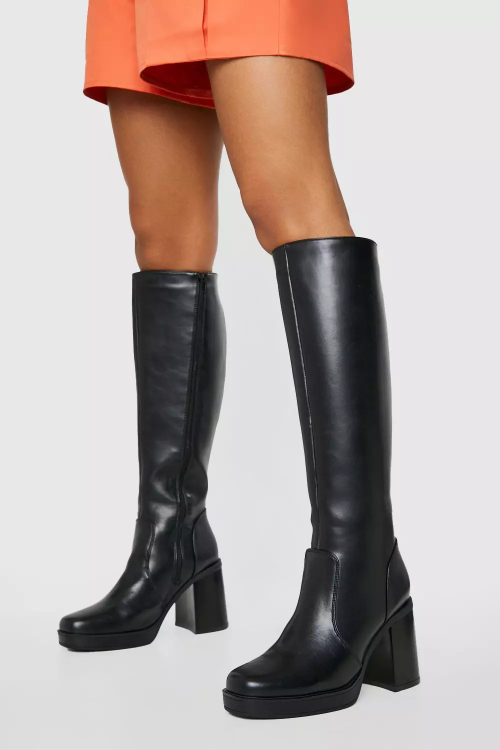 Black Knee High Platform Block Heel Boots alternative image