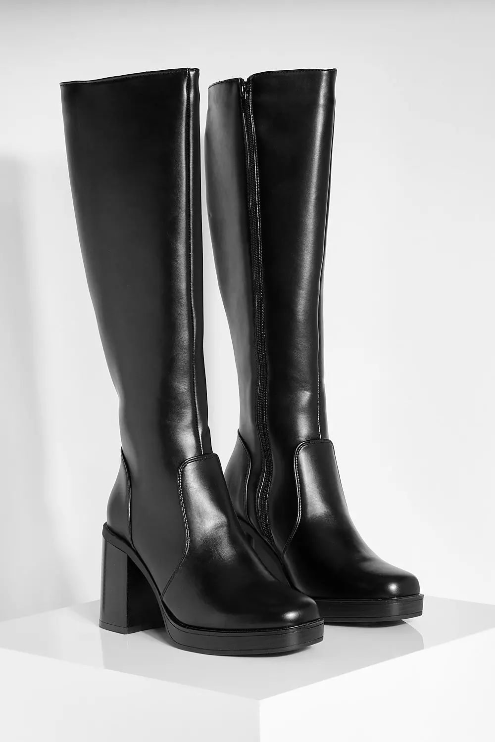 Black Knee High Platform Block Heel Boots alternative image