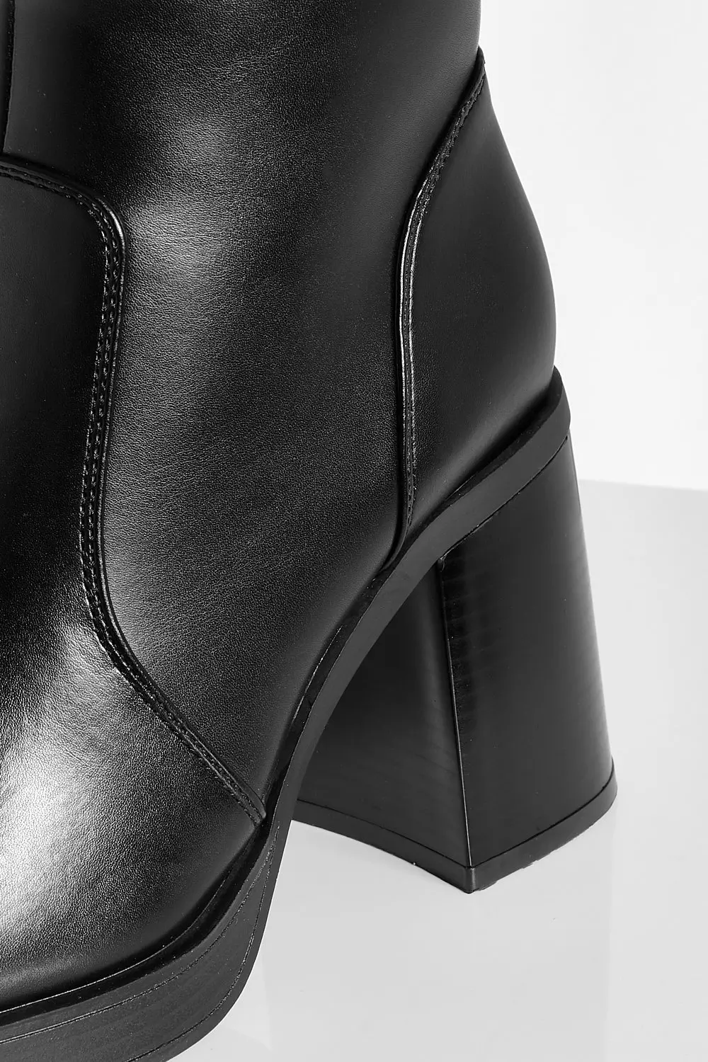 Black Knee High Platform Block Heel Boots alternative image