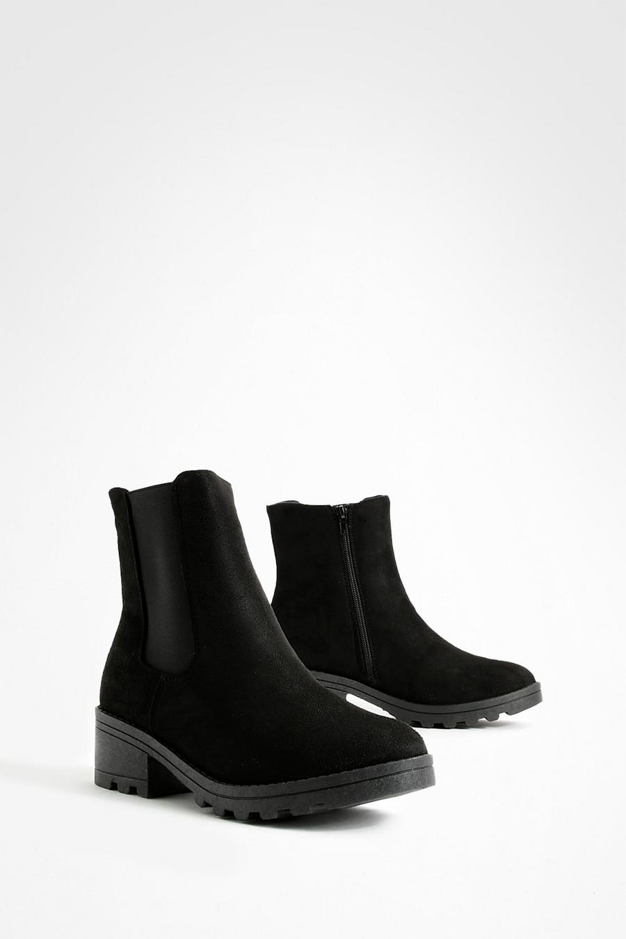 Black svart Block Heel Chelsea Boots