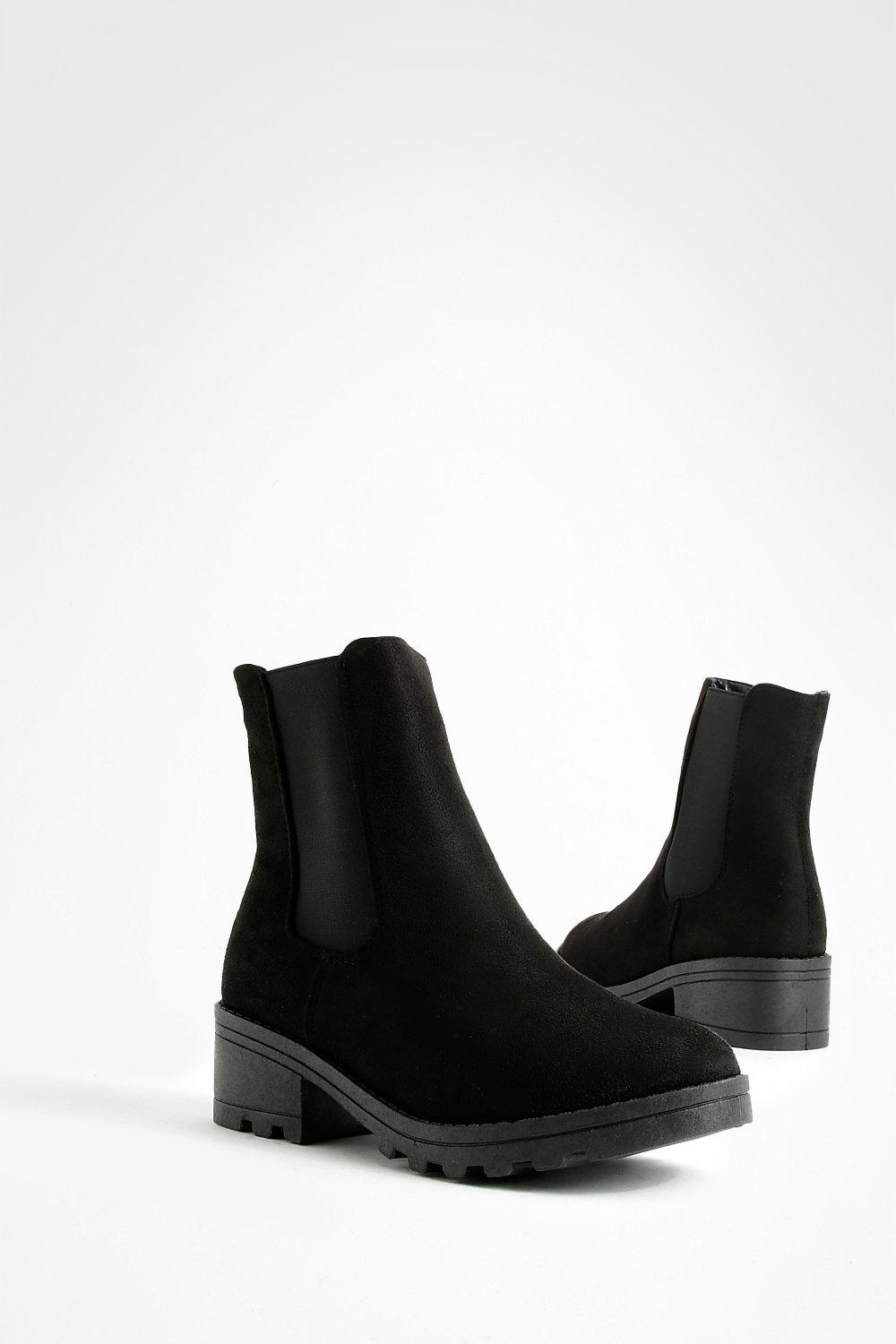 Faux Suede Block Heel Chelsea Boots