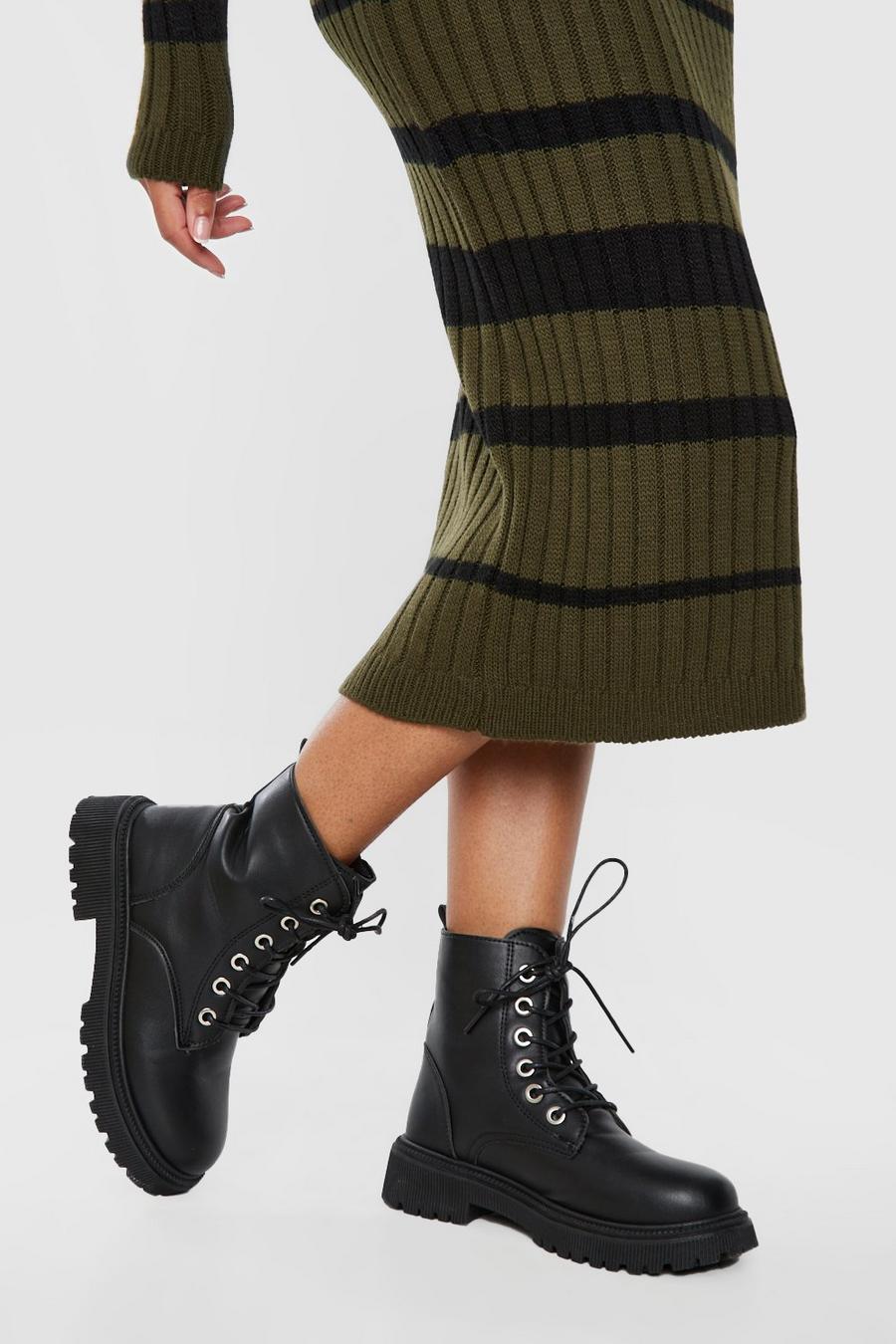 Black noir Lace Up Chunky Hiker Boots