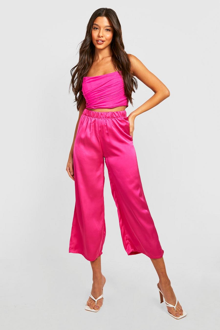 Pantaloni culottes in raso, Pink rosa