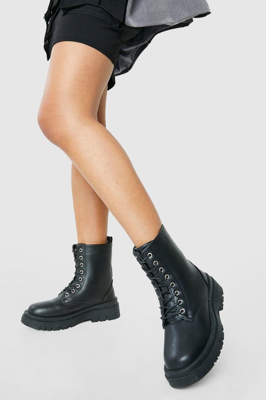Black Lace Up Combat Boots image number 1