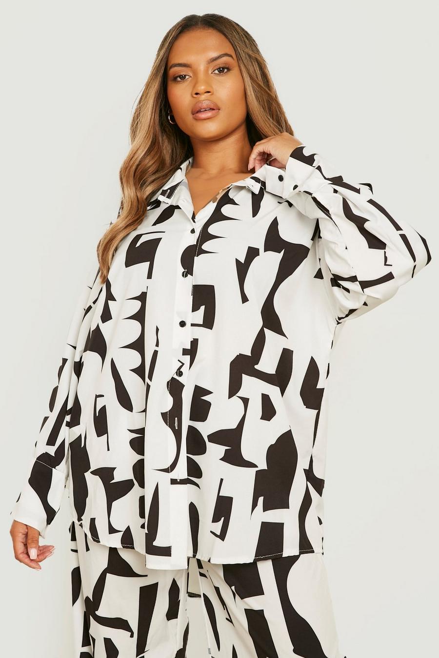 Black Plus Abstract Print Oversized Shirt image number 1