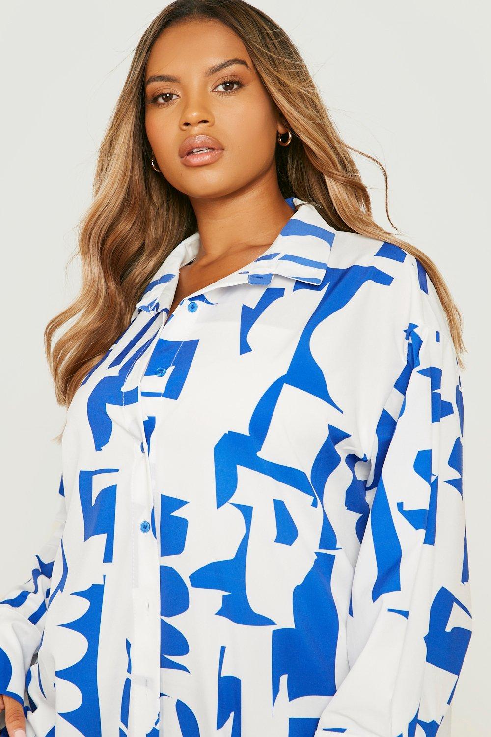 Blue Plus Abstract Print Oversized Shirt