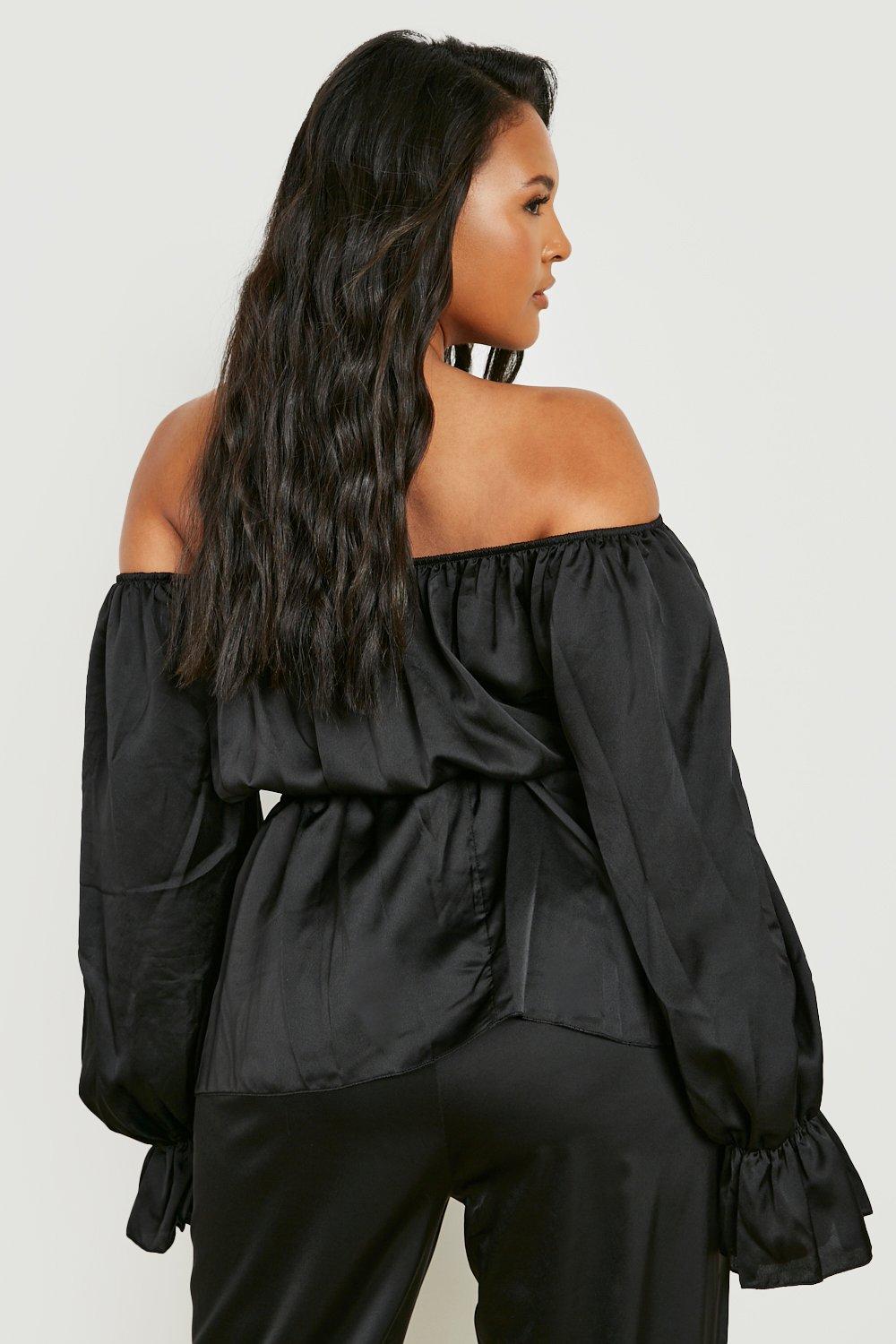 Plus Satin Bardot Peplum Top boohoo CA