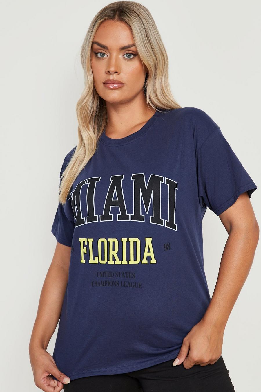 Plus T-Shirt mit Miami Print, Navy marine image number 1