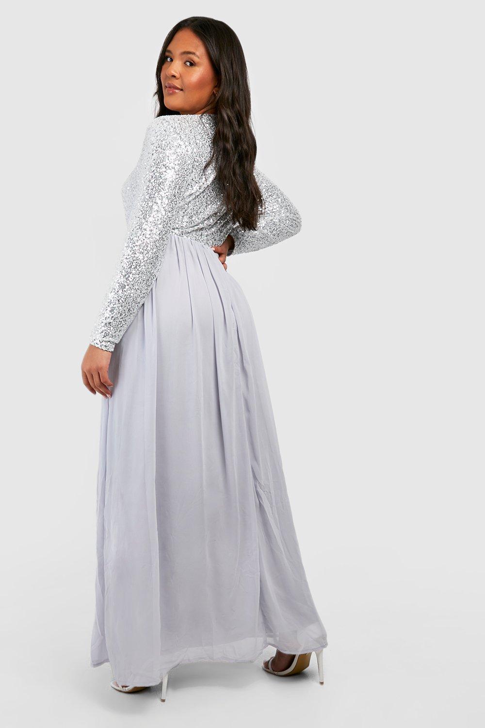 Long sleeve silver outlet sequin gown