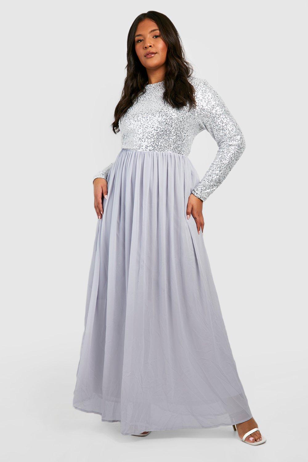 Long sleeve silver maxi on sale dress