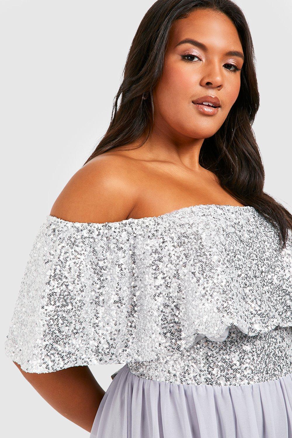 Plus Sequin Off The Shoulder Top