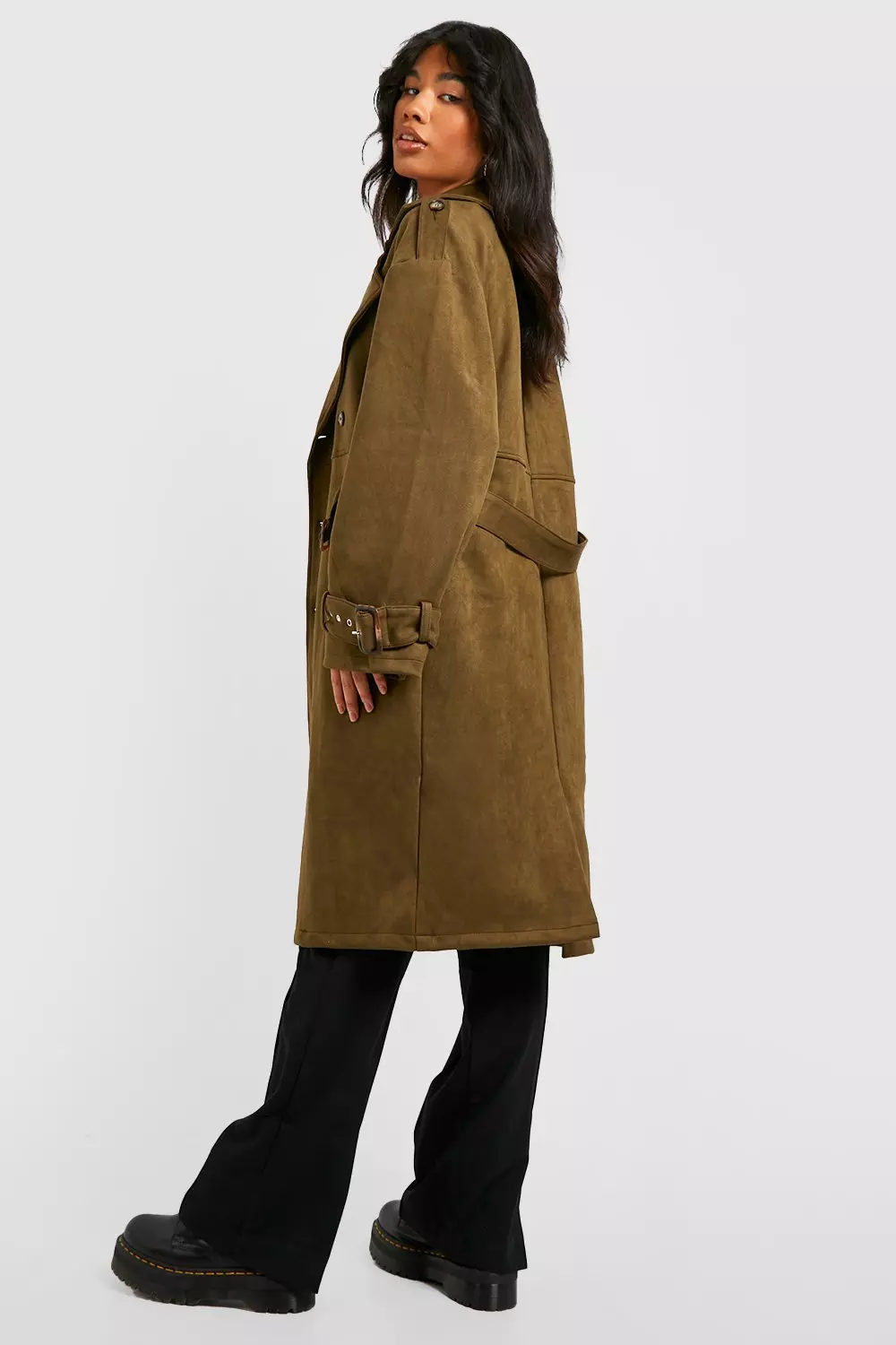 Green suede shop trench coat