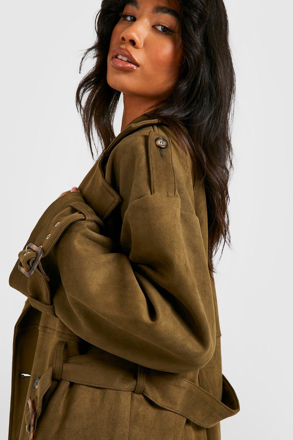 Khaki shop suede coat