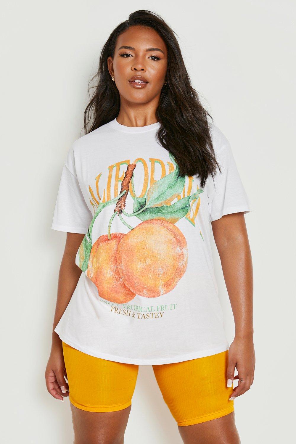 T shirt Plus Size California con stampa di frutta boohoo