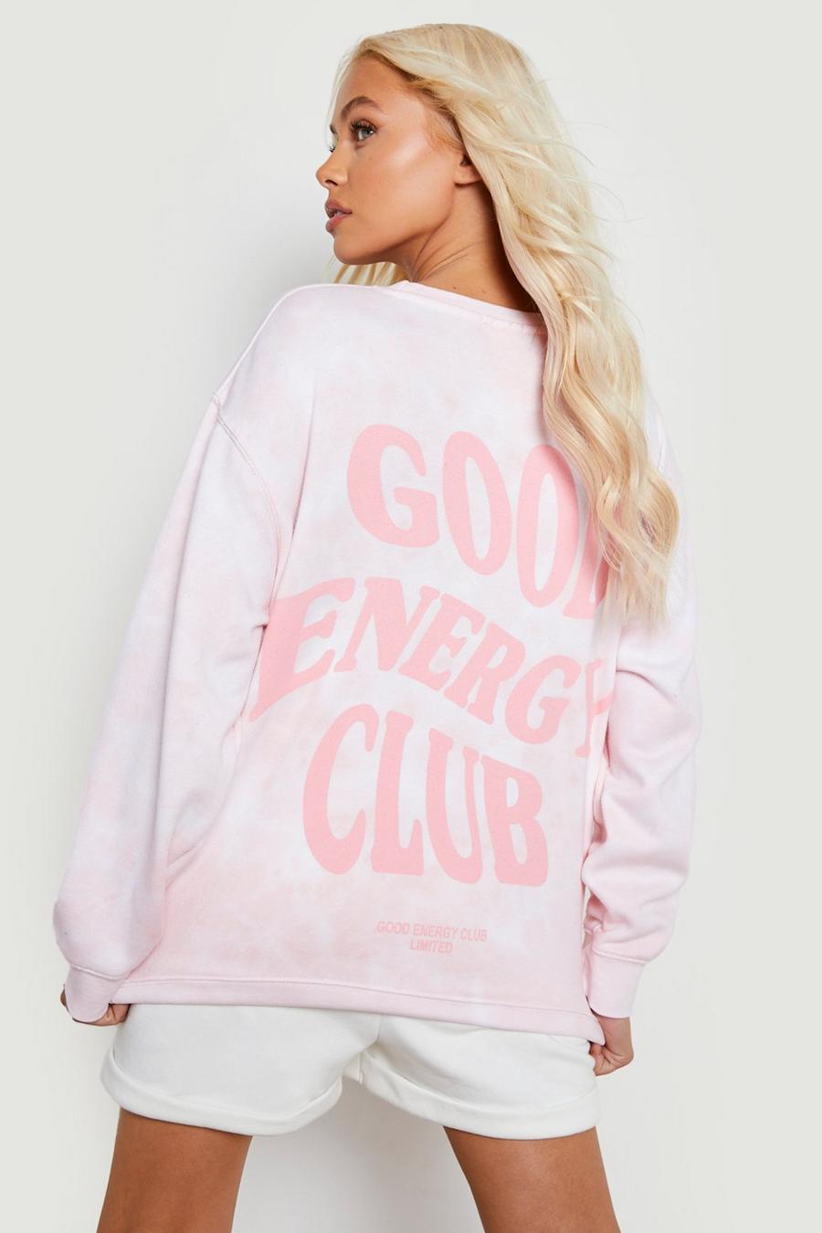 Pink Good Energy Club Printed Tie Dye Sweater