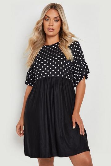 Plus Polka Dot Smock Dress black