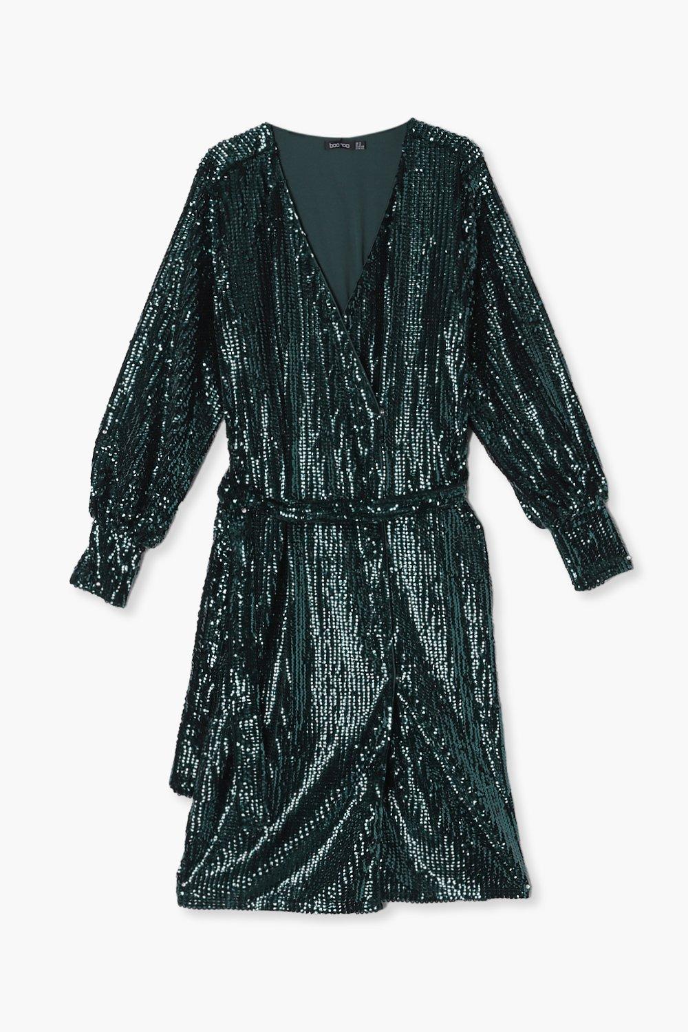 Plus Matte Sequin Wrap Midi Dress