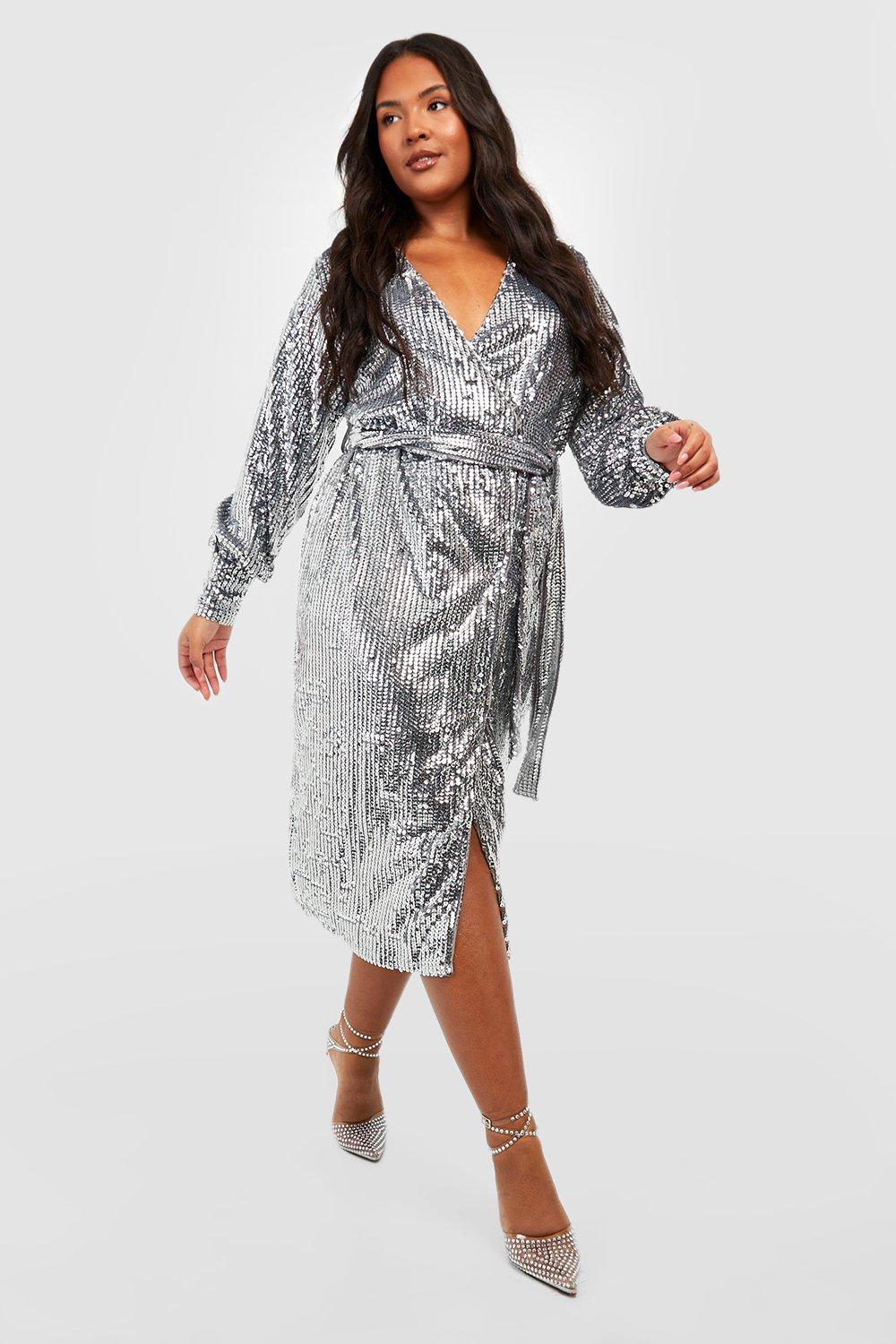 Plus Matte Sequin Wrap Midi Dress boohoo