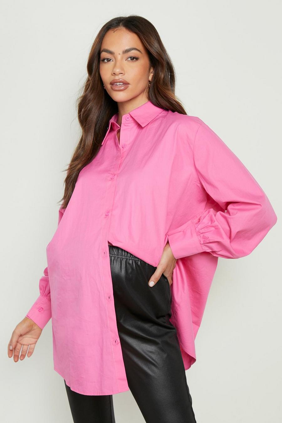 Bright pink Maternity Oversized Cotton Poplin Shirt image number 1